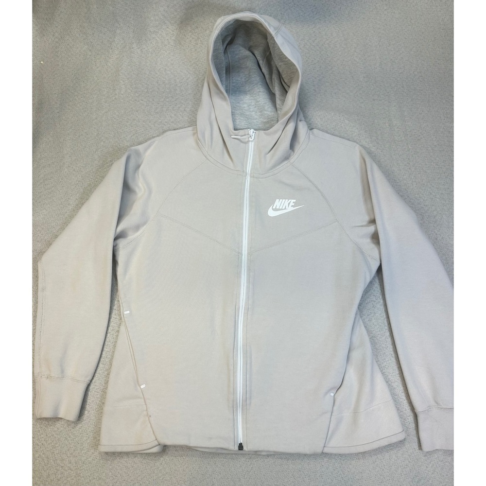 Nike Tech Fleece Hoodie Womens L Beige Cotton Blend Full Zip Jacket 930759-008